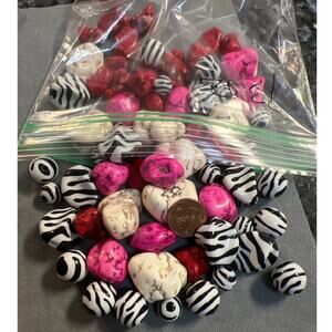 Beads Red, Pink, Cream, zebra stripe 13.02 oz Chunky Mixed Jewelry Making
